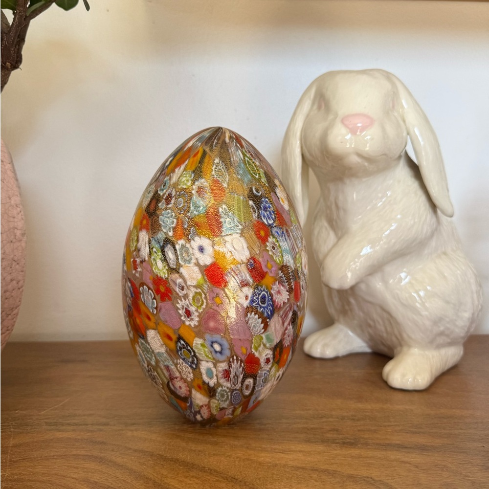 Colorful Floral Art Glass Egg